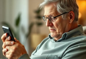 senhor idoso lendo informações no celular