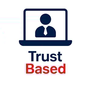 a man in a tie and a trust trust logo