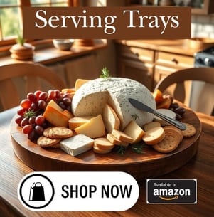 wooden Serving Tray with a cheeseball on it