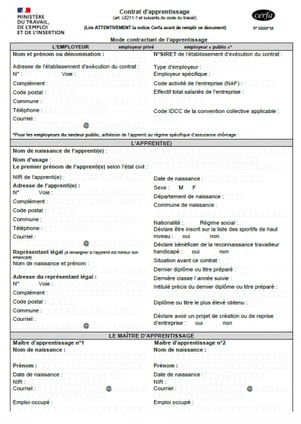 Modèle cerfa contrat d'apprentissage