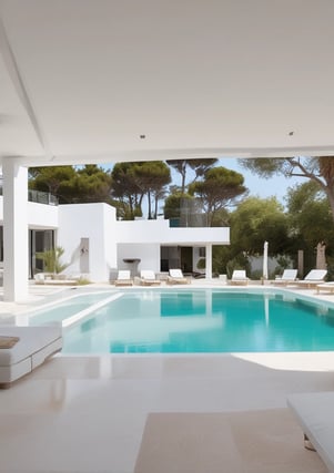 Several individuals are engaged in the process of painting or plastering a wall of a traditional Asian building with a distinctive curved roof. The setting appears to be late in the day with a soft glow from the ambient lighting. Shadows are visible due to the angle of the sunlight.