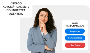 Mujer profesional junto a visual de Nova Hiring que muestra cómo la IA personaliza el proceso