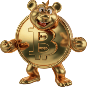 a gold coin bear holding a bitcoin bitcoin coin