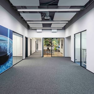 Diseno de oficinas para Zeiss, paneles acusticos y graficos en las paredes