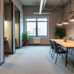 diseno coworking en madrid con pared de ladrillo visto