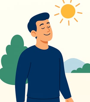 A man walking in the morning sun