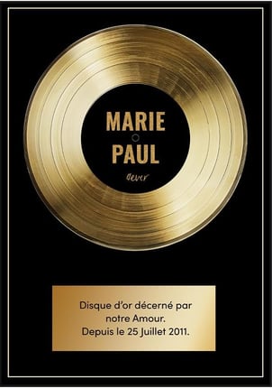 Disque d'or poster personnalisable cadeau couple original femme homme