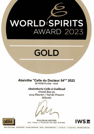 Diplome world spirit award 2023 Gold de l'absinthe celle du docteur