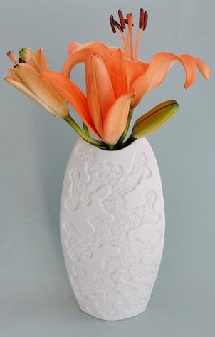 Vase plat ovale, Érosion 20 cm,  Porcelaine blanche