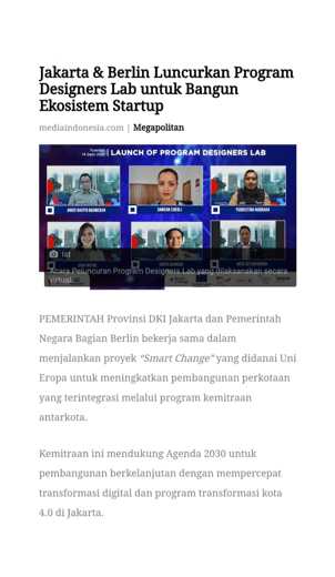 Startup Support Organization Smart Change Jakarta Smart City Program Designers Lab