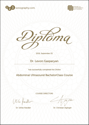 Levon Gasparyan, 123Sonography Diploma abdominal ultrasound bachelor class 2019