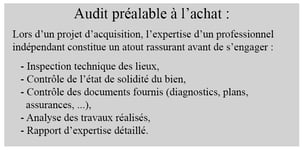 Tableau explicatif de l’audit préalable à l'achat
