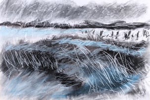 Paysage imaginaire 040625 - Fusain carré comté et pastel sur papier - 65X50 - 2025
