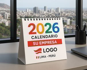 Calendario de escritorio personalizado 2026 con logo de empresa en Lima, Perú