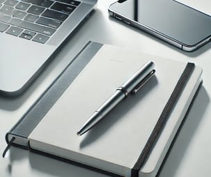 a notebook with a pen and a pen and a notebook