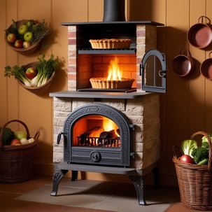 Estufa con horno cocinando