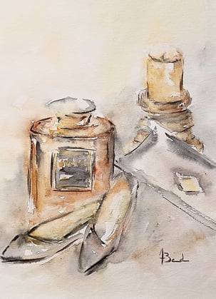 Peinture aquarelle représentant la femme des années 80