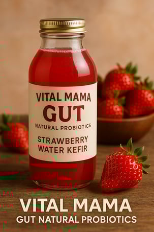 a jar of fruit juice with a strawberries and strawberries
