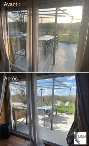 Avant après d'un nettoyage de vitres chez particuliers baie vitrée - m&m services pro rouen