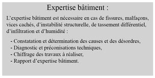 Tableau explicatif de l'expertise bâtiment