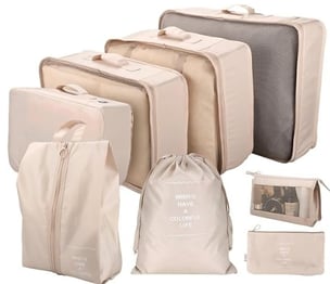 Bolsas de tamanhos variados para organizar mala de viagem