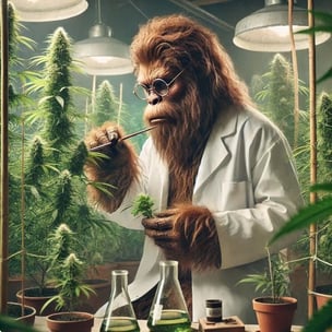 Bigfoot pollinating cannabis plants