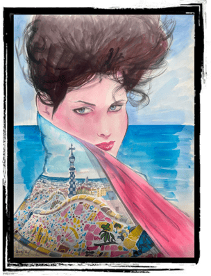 watercolor painting lady gaudi