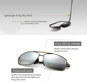 Ultra Lightweight Rectangular Polarized Sunglasses UV400 Protection