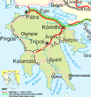 Peloponnese region map