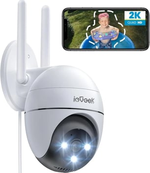 ieGeek 2K Camara Vigilancia WiFi Exterior con Eléctrico, PTZ 355°, blanco
