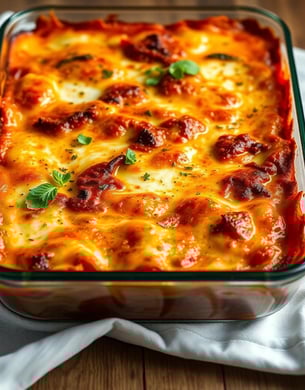 a casserole dish with cheese and vegetables