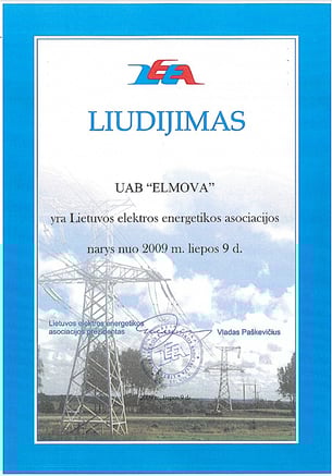 Lietuvos elektros energetikos asociacijos nario liudijimas