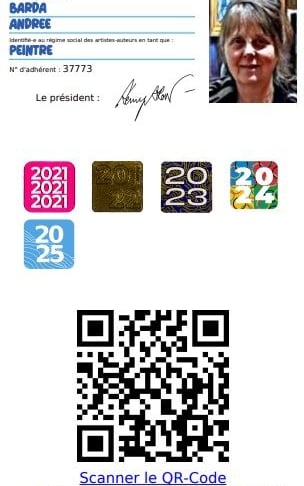 Carte Adhérent Maison des Artistes - Artiste-Auteur - Aquarelle - EncrePeintre 