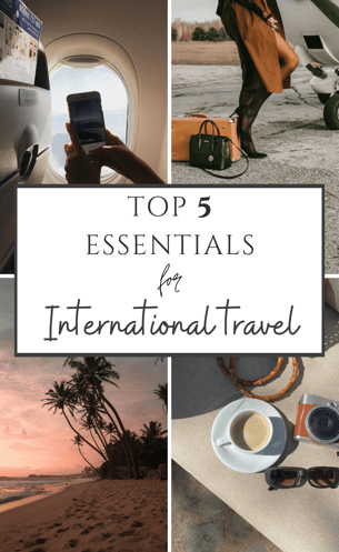 top 5 essentials for travel including travel pillow, portable charger, packing cubes, luggage