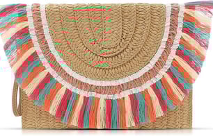 Bohemian Beach Bag Crossbody Bag for Women, Colorful Tassels Straw Clutch Purse Handmade Woven