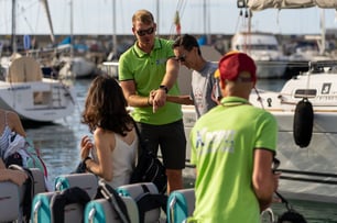boarding the xpoint boat ilustration