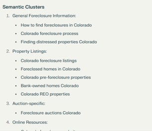 Screenshot on finding semantic clusters with AI in real estate content marketing