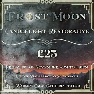 a flyer with a night and lanscape mountain scene for a sound bath event