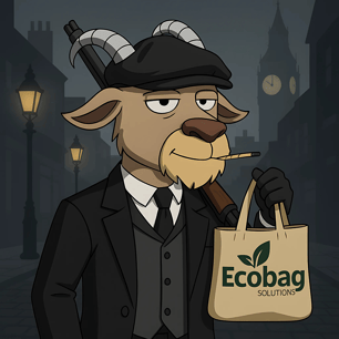a cartoonish goat with a baguett bag in his hand