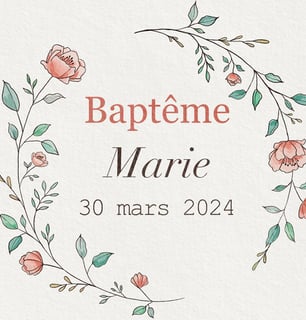Etiquette de baptême à fleurs