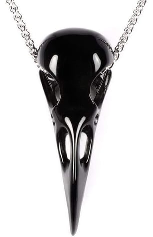 Necklace of Gemstone Carved Crystal Raven Skull Pendant for Men