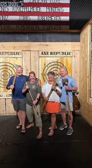 a group of people standing in front of a target