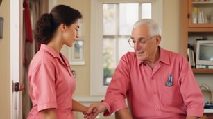 find image of nurse talking to male senior citizen about medication 