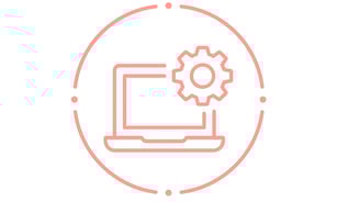 icon of a computer with a cog wheel to represent systems and support