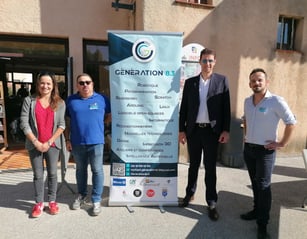 Sandrine Astier, Jean-Luc Gaignepain, le roll-up de GENERATION 8.3, Yves Palmieri et Frédéric Comyn