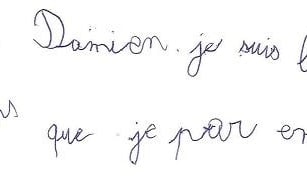 écriture d'un garçon de 8 ans avant la graphothérapie