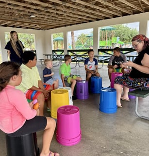 Outdoor big kid bucket, drum class, age range 5 to 10