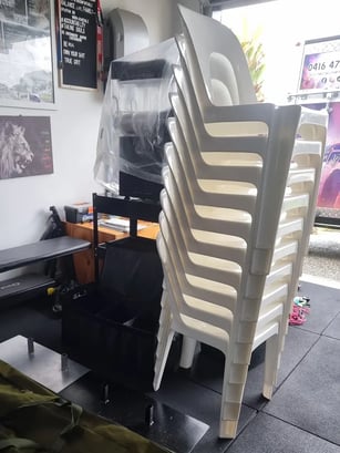 Stackable plastic event chairs available to be hired across Redlands and Brisbane.