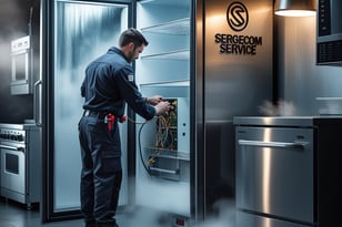 SergeComService appliance repair technician fixes commercial fridge in Charlotte