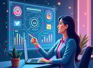"Digital marketing dashboard with SEO, social media ads, and analytics
